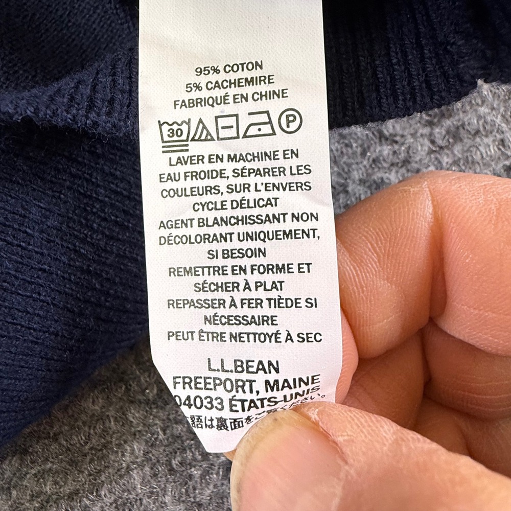 LLBean Mens Quarter Zip Sweater Navy Blue 95 Cotton 5 Cashmere‎ XXL REG  sporty - Picture 6 of 16